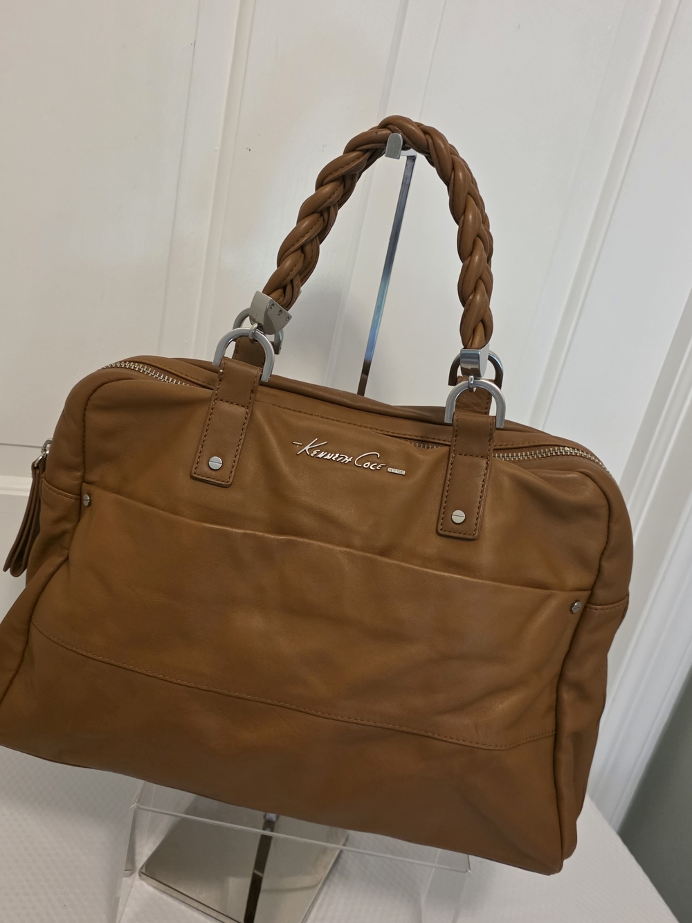 Kenneth Cole Cream Smooth Leather Double Braided-Handle Large Satchel